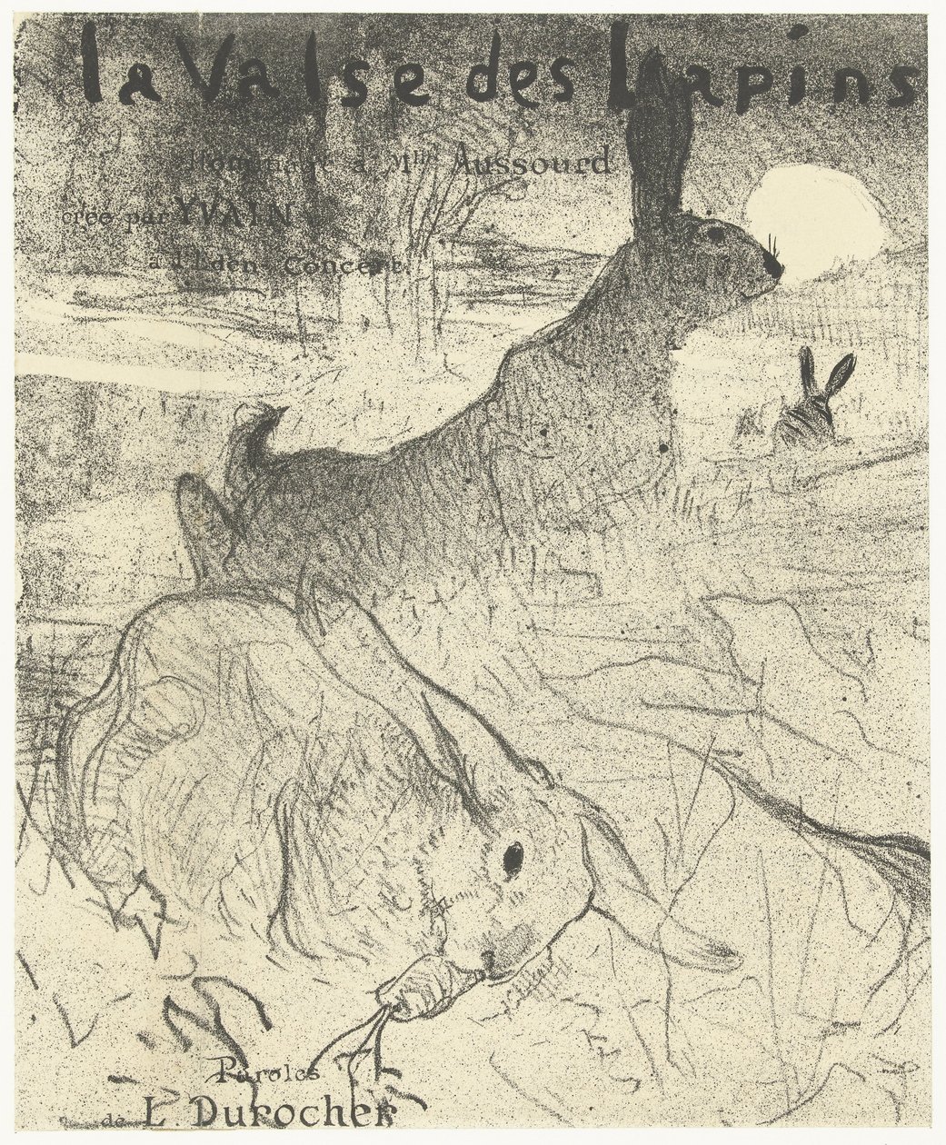 Borító kottához La Valse des Lapins című dallal nyulakkal egy tájban La Valse des lapins (cím a tárgyon) alkotó: Henri de Toulouse Lautrec