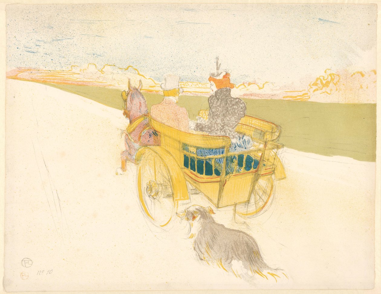 "Partie de Campaign" (országi kirándulás) Férfi és nő egy nyitott kocsikázásban a tájon egy kutyával Partie de kampány (cím a tárgyon) alkotó: Henri de Toulouse Lautrec