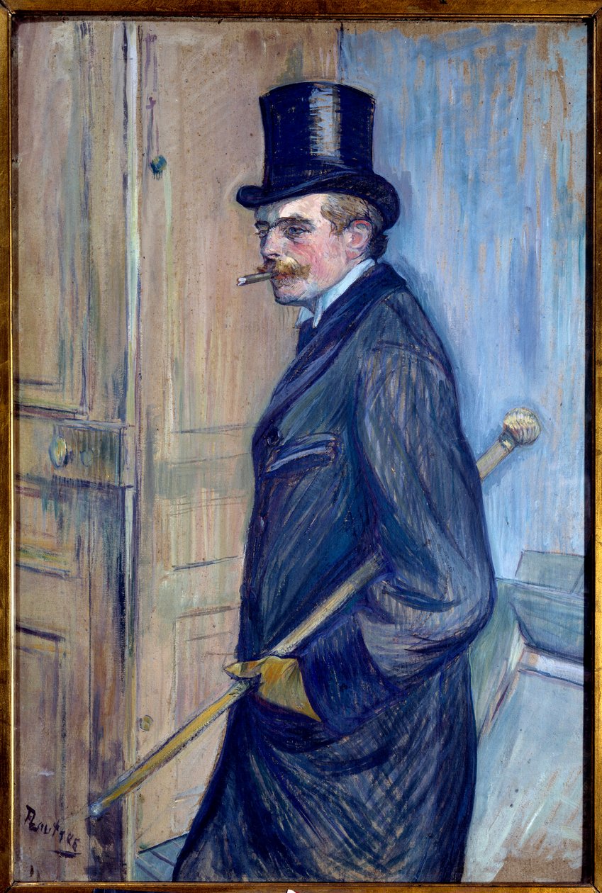 Louis Pascal (1864-1901) portréja A művész unokatestvérét cilinderben, bottal és dohányzóban ábrázolják. Henri de Toulouse Lautrec (1864-1901) festménye 1891 V. 0,81x0,54 m Albi. Musee Toulouse Lautrec – Louis Pascal (1864-1901), a művész portréja alkotó: Henri de Toulouse Lautrec