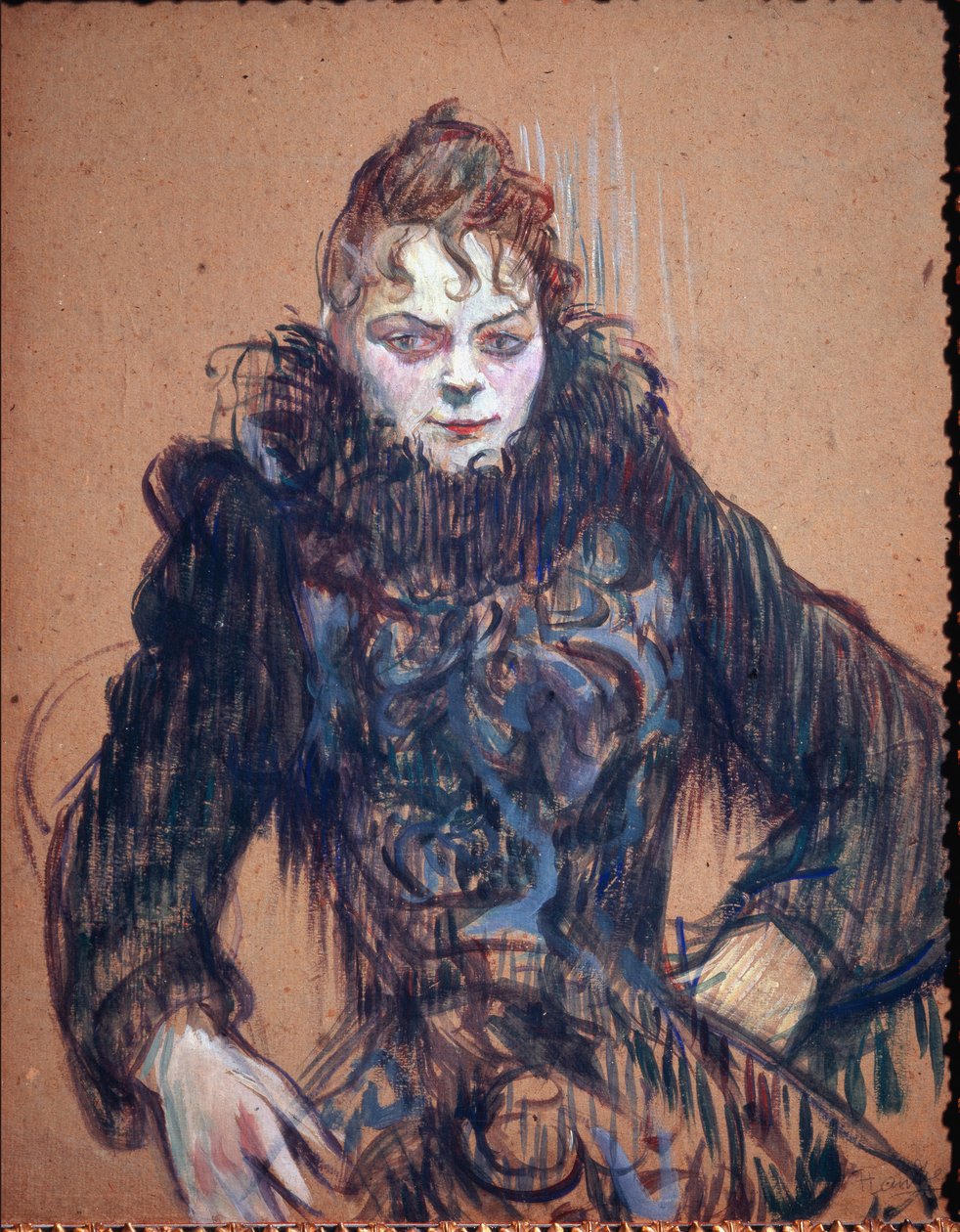 Portréja egy nő a fekete boában - olaj, karton alkotó: Henri de Toulouse Lautrec