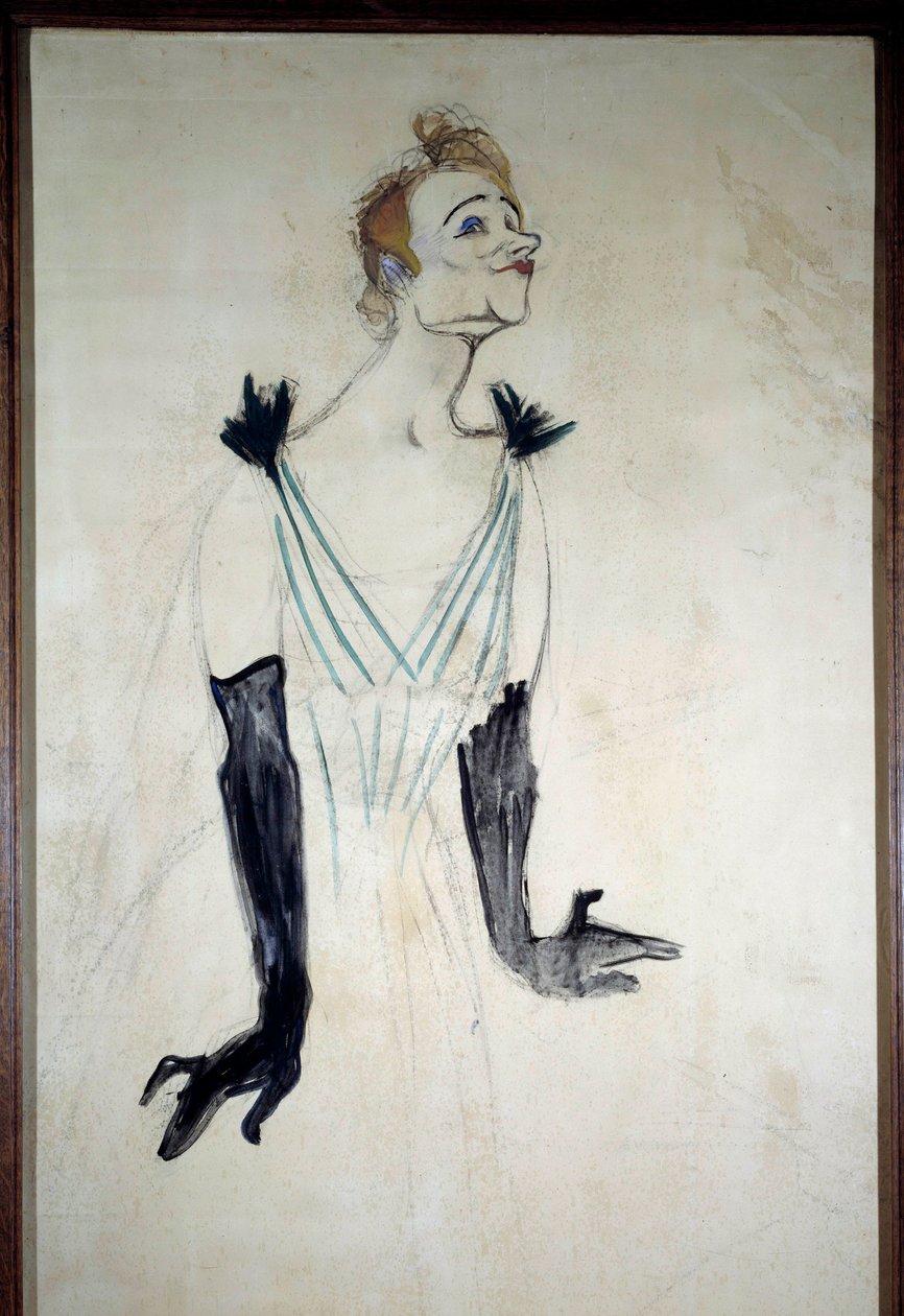 Yvette Guilbert (1867-1944) énekesnő portréja Szénrajz Henri de Toulouse Lautrec (1864-1901) esszenciájával 1894. Mérete 1,86 x 0,93 m Albi, Toulouse Lautrec múzeum alkotó: Henri de Toulouse Lautrec