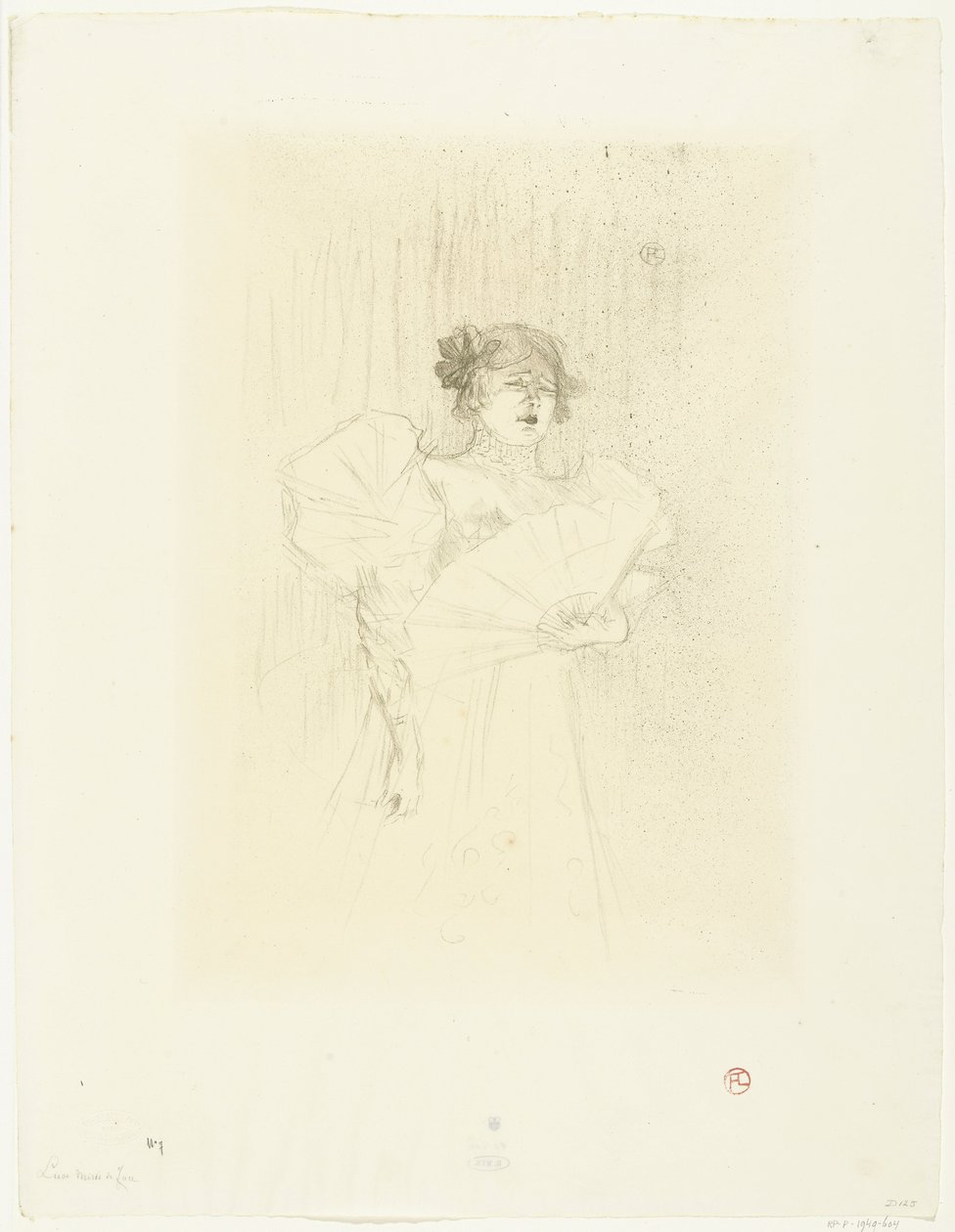 Luce Myrès színésznő portréja rajongóval Luce Myres de face alkotó: Henri de Toulouse Lautrec
