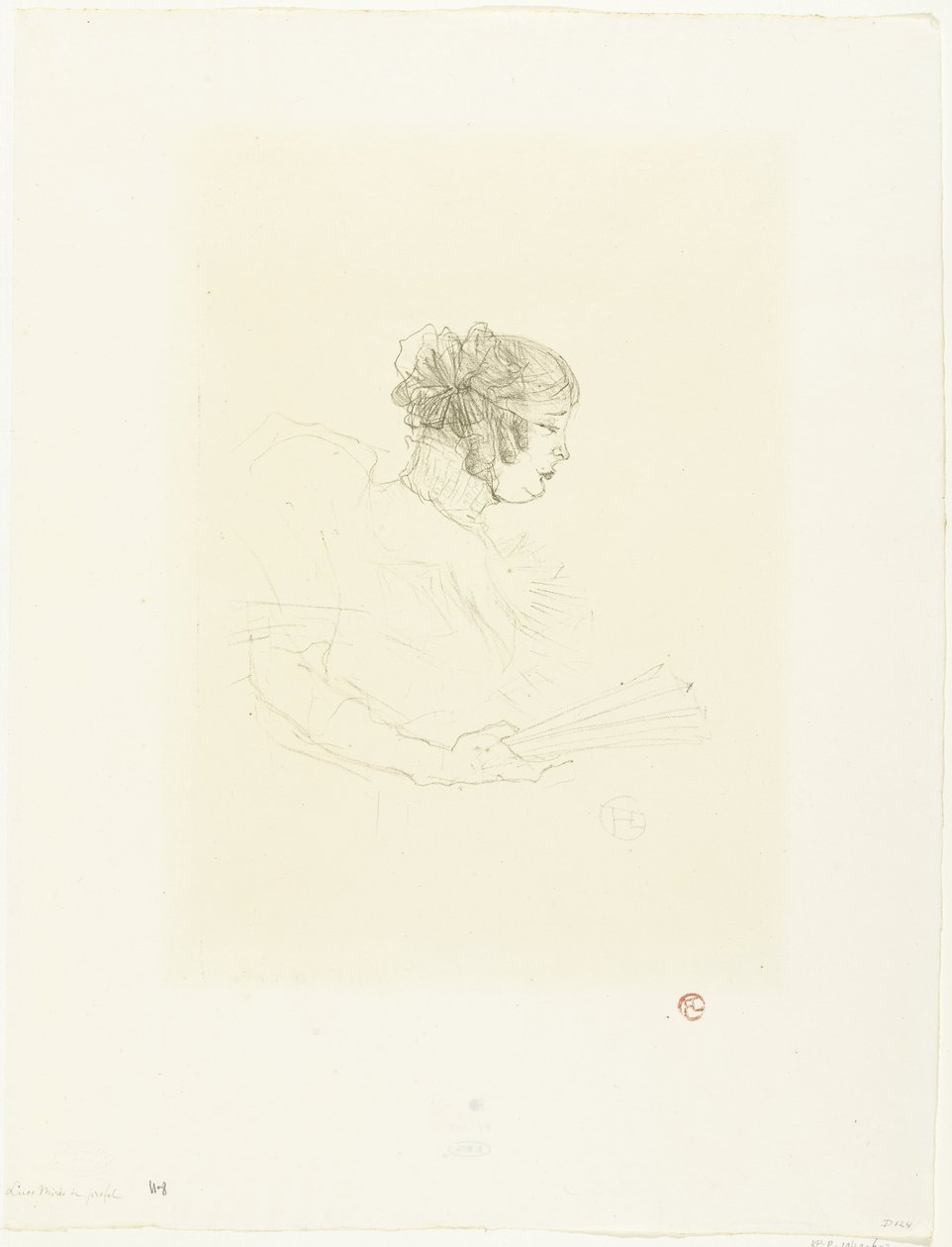 Luce Myrès színésznő portréja rajongóval Luce Myres profiljában alkotó: Henri de Toulouse Lautrec