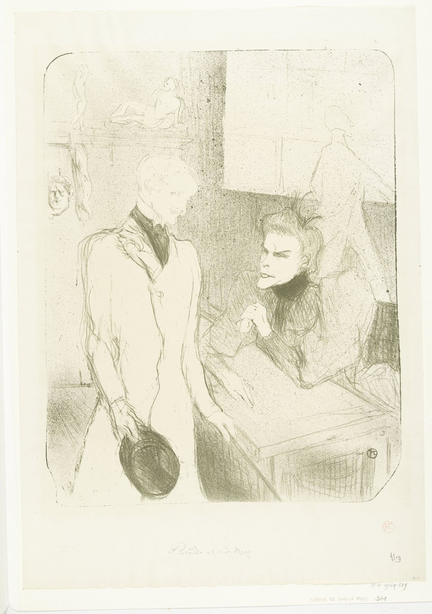 A színésznő, Marthe Brandès, mint Charles le Bargy színésznő a Toneelstuk Les Cabotins című filmben Brandès és a bárgy Cabotinsban alkotó: Henri de Toulouse Lautrec