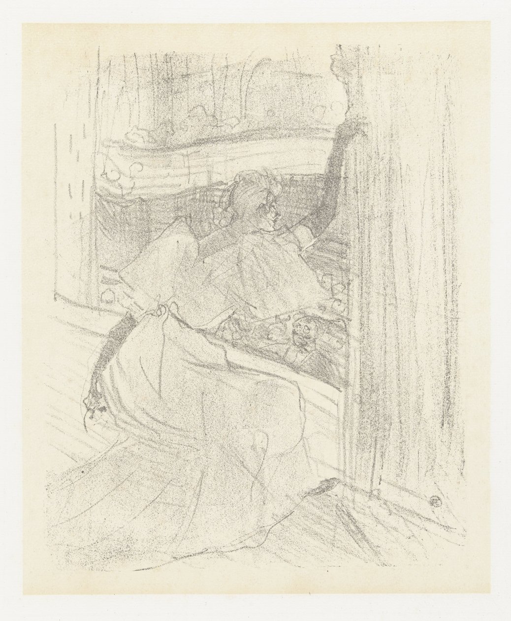 Portret van színésznő Yvette Guilbert buigend voor het publishk Yvette Guilbert köszönti a közönséget Yvette Guilbert: angol sorozat (sorozat címe) alkotó: Henri de Toulouse Lautrec