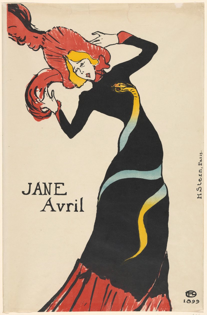 Jane Avril táncosnő portréja (Jeanne Beaudon) Jane Avril (cím az objektumon) alkotó: Henri de Toulouse Lautrec