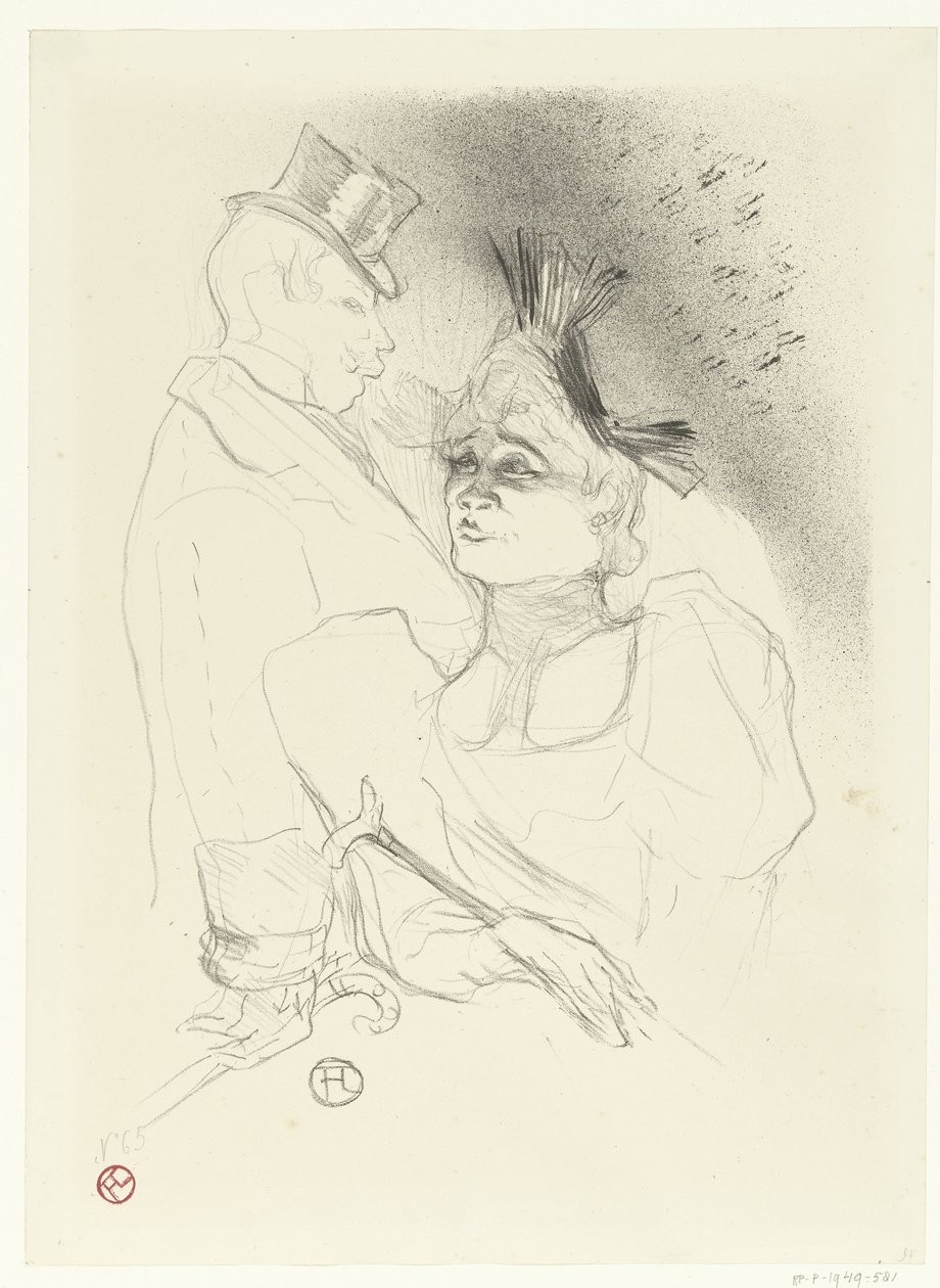 Portré Marcelle Lender énekesnőről és Louis Bouchenez komikusról vagy a báróról előadás közben Mademoiselle Lender és Baron alkotó: Henri de Toulouse Lautrec