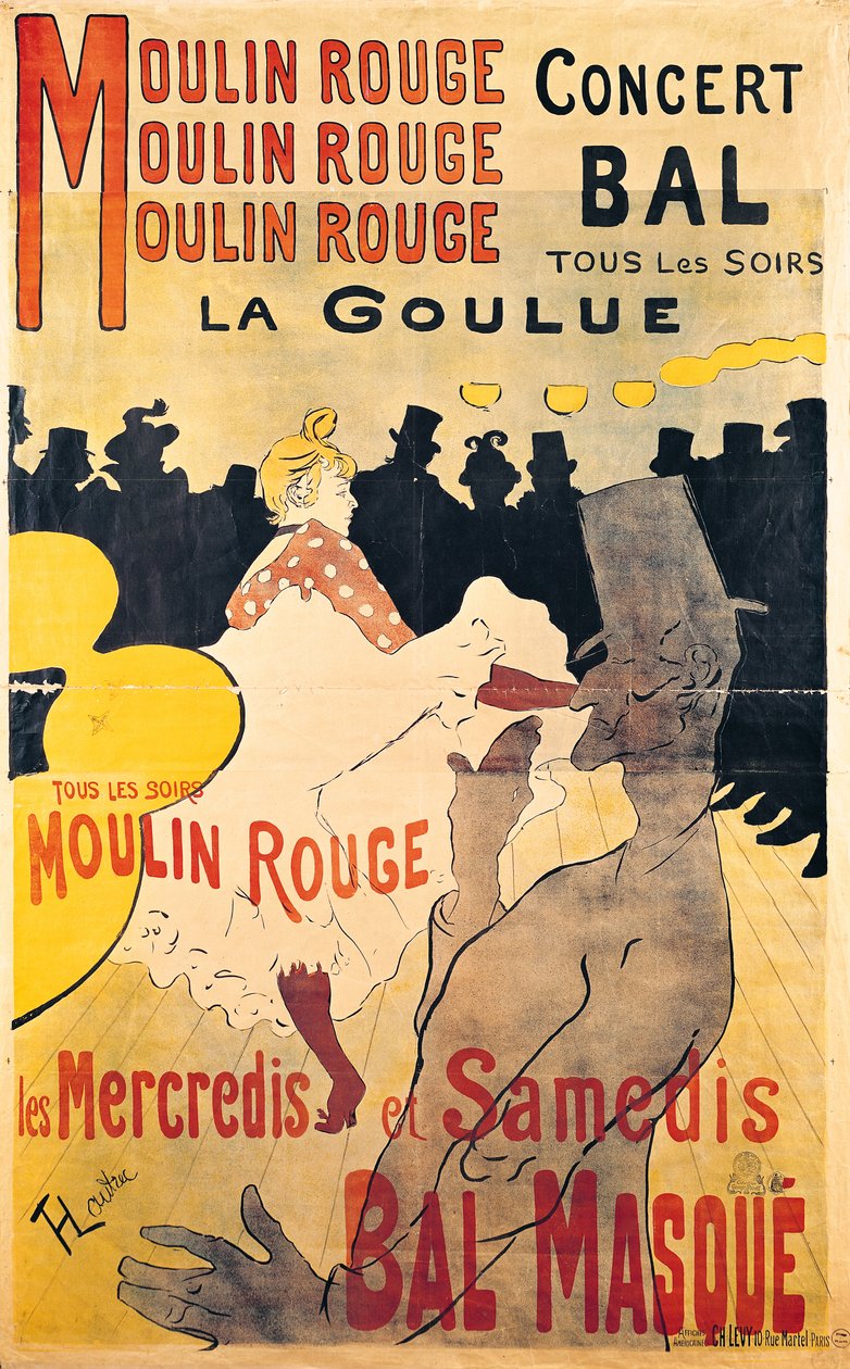 „La Goulue”-t hirdető plakát a Moulin Rouge-ban alkotó: Henri de Toulouse Lautrec