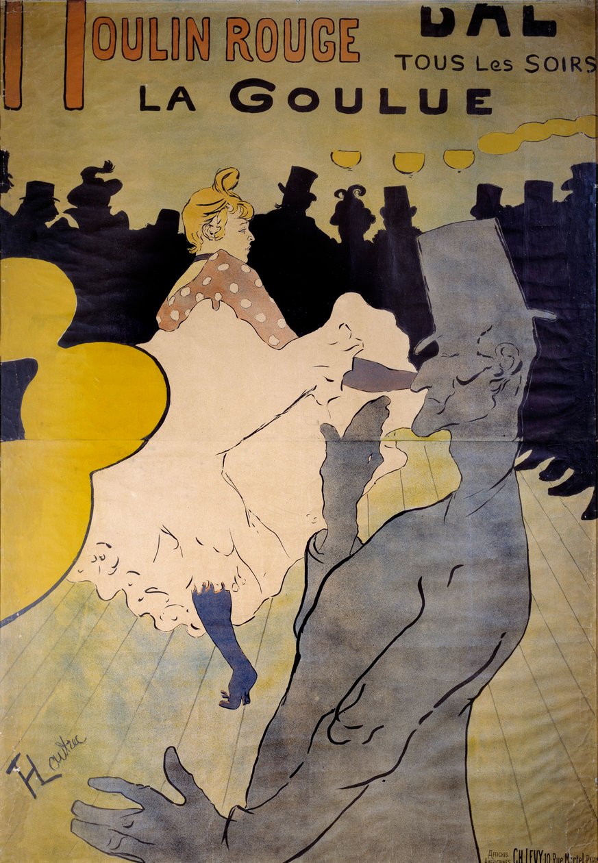 A „La goulue” kabaré plakátja a Moulin Rouge-ban. Henri de Toulouse Lautrec (1864-1901) rajza 1891 Brüsszel, Musee Ixelles alkotó: Henri de Toulouse Lautrec