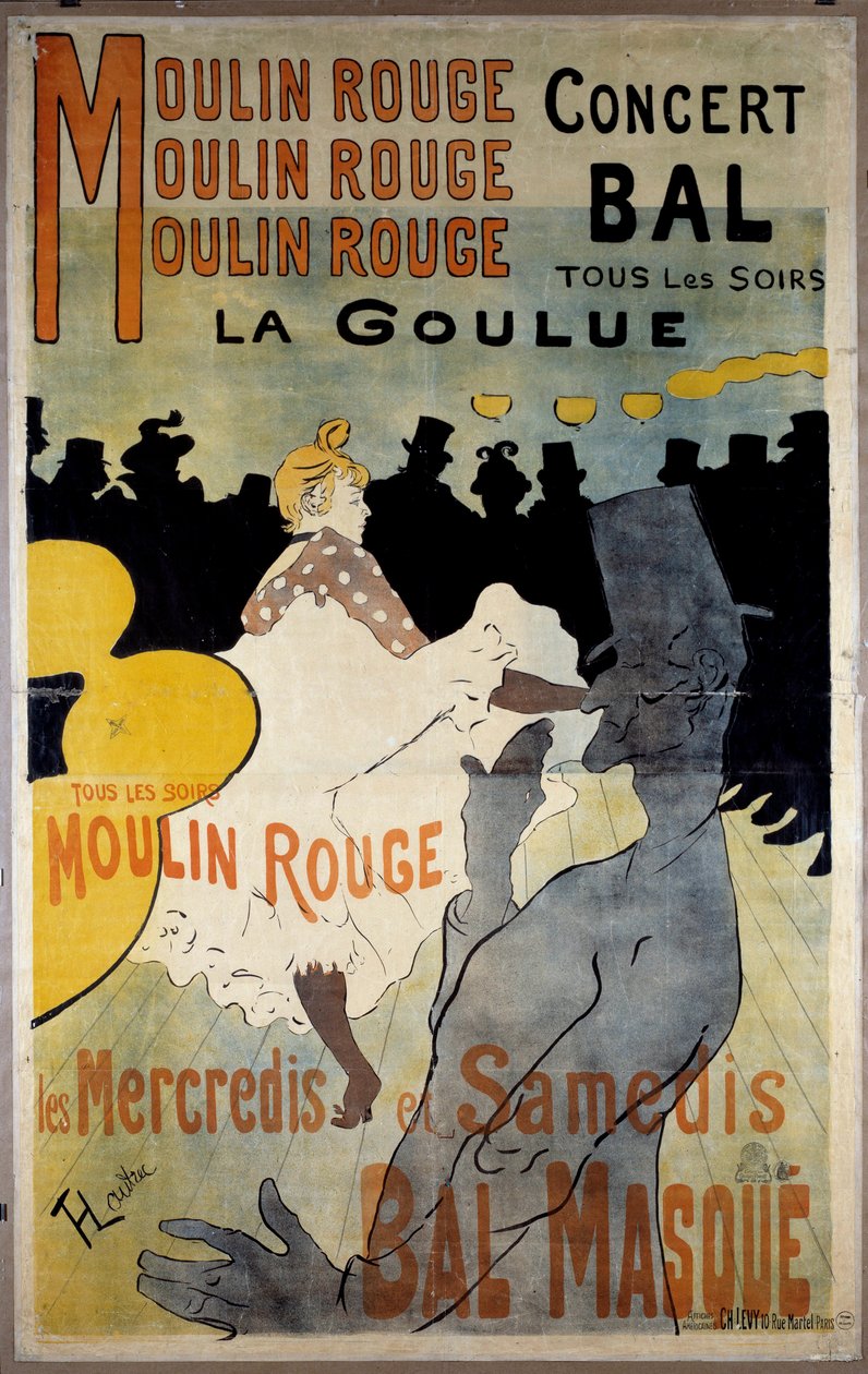 A vörös malom plakátja ("La Goulue" golyós maszk). Henri De Toulouse Lautrec litográfiája (Toulouse-Lautrec alkotó: Henri de Toulouse Lautrec