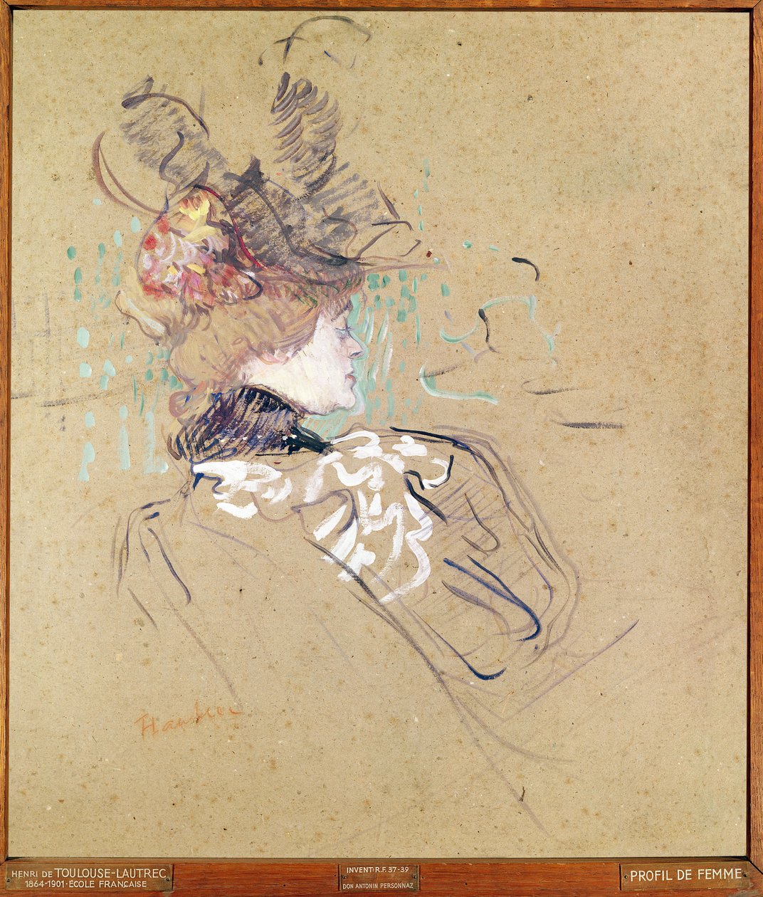 Egy nő profilja, 1896 (olaj, kártya) alkotó: Henri de Toulouse Lautrec