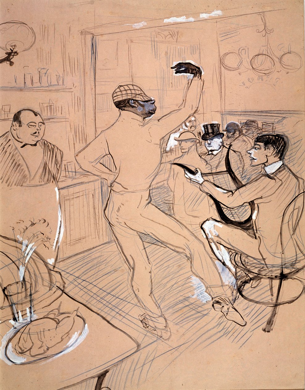 Rafael Padilla: Csokoládé, táncol egy bárban (indiai tinta és gouache papíron alkotó: Henri de Toulouse Lautrec