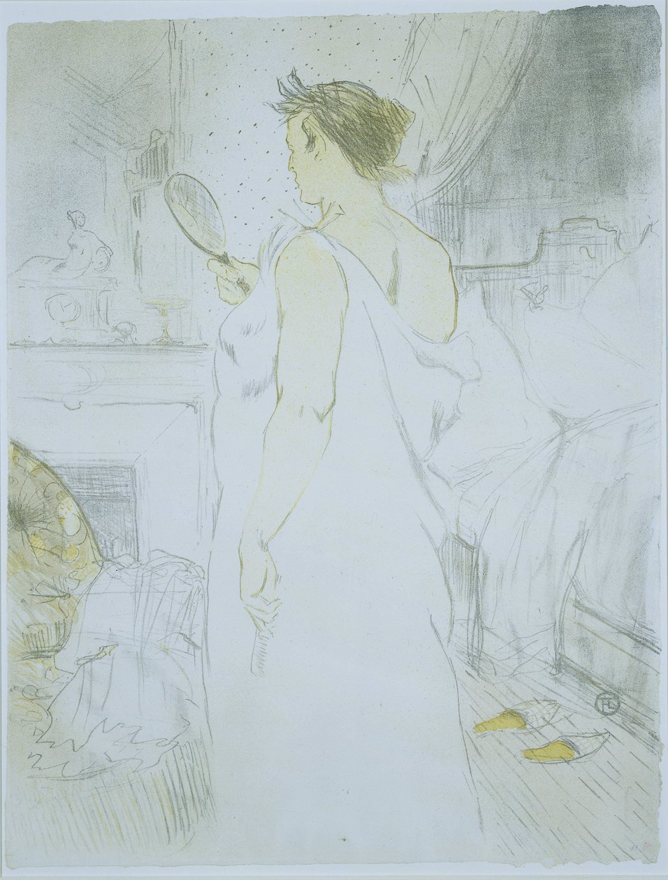 Álló nő néz egy kézi tükörbe Femme a glace (eredeti cím) La glace a main (eredeti cím) Ő (sorozat címe) Ellen (sorozat címe) alkotó: Henri de Toulouse Lautrec