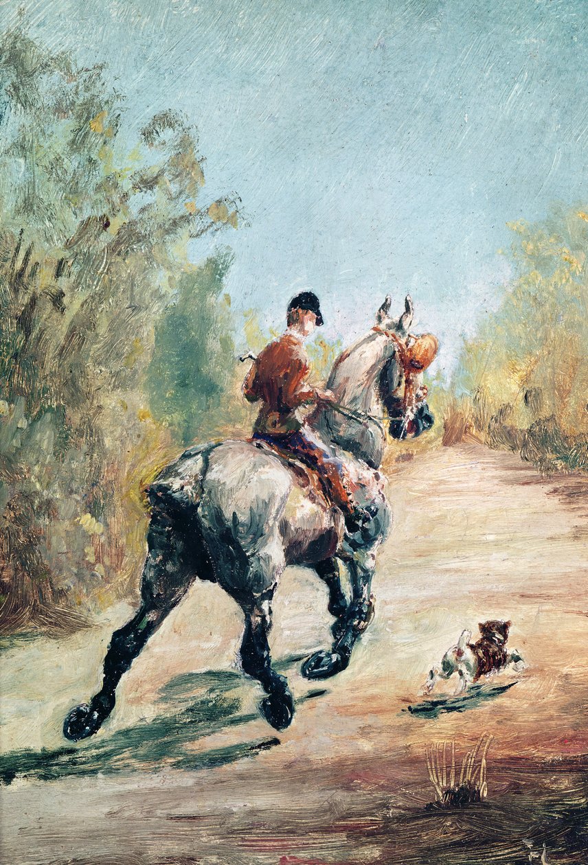 Traboló lovas egy kiskutyával, 1879 alkotó: Henri de Toulouse Lautrec