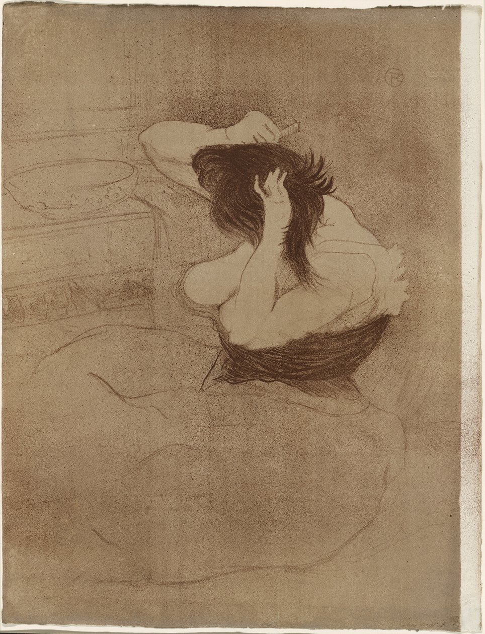 Haját fésülködő nő – La Coiffure, hetedik tábla az Elles-től alkotó: Henri de Toulouse Lautrec