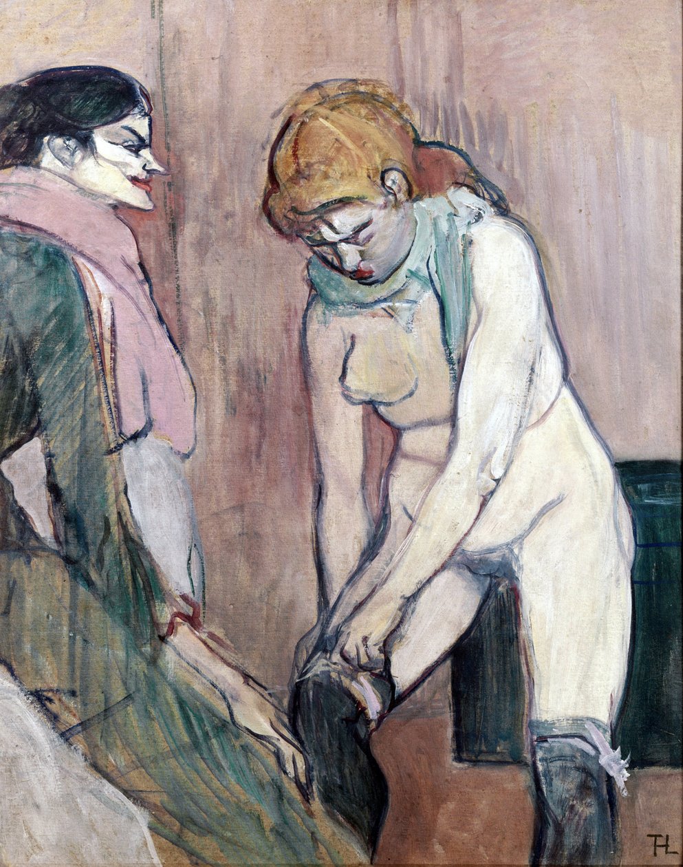 Harisnyát húzó nő vagy Woman of House (festmény kartonra alkotó: Henri de Toulouse Lautrec