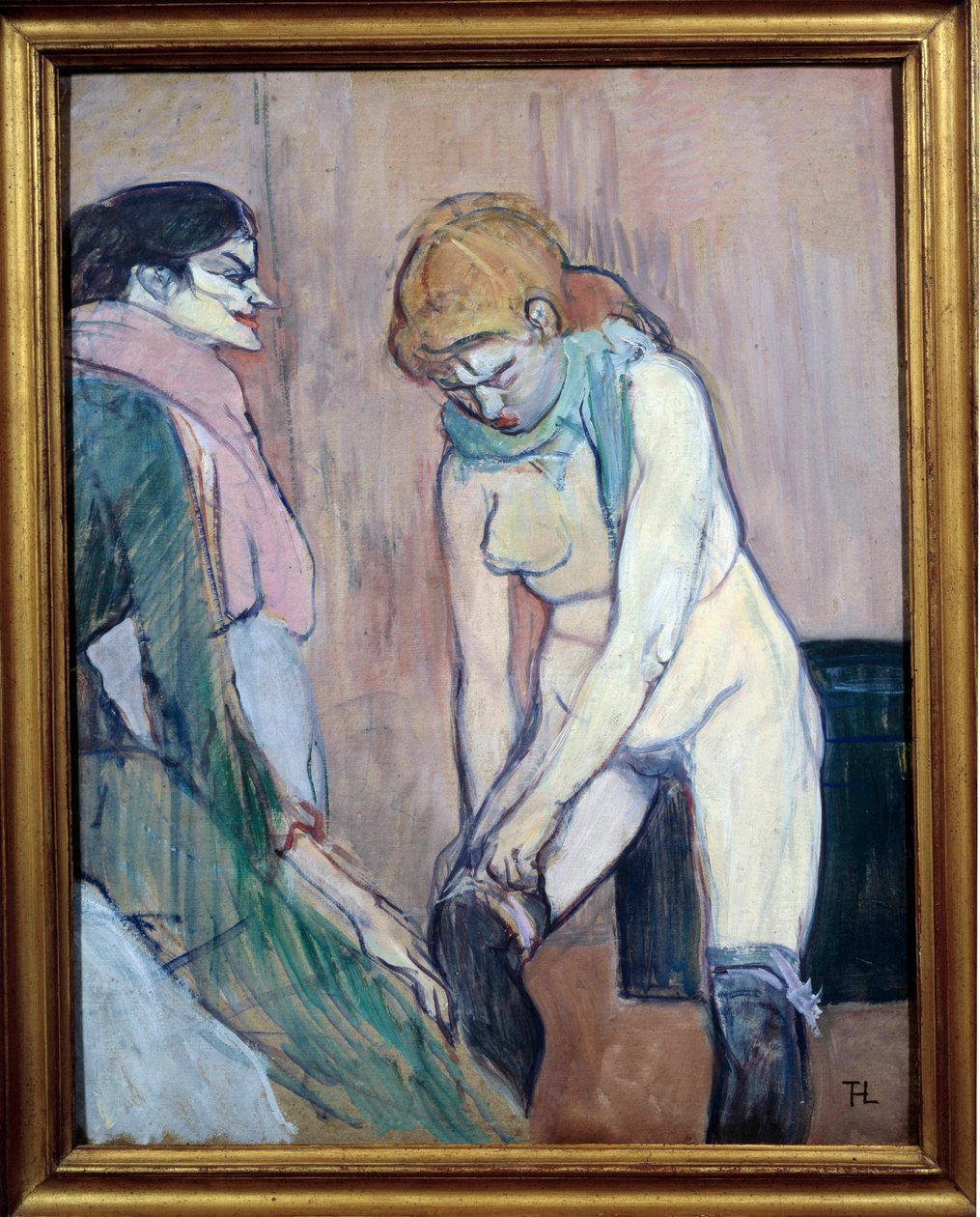 Harisnyát húzó nő vagy „” Házasszony”” Henri de Toulouse Lautrec (1864-1901) festménye kartonra 1894 V. 0,58x0,46 m. Párizs, Musee d
