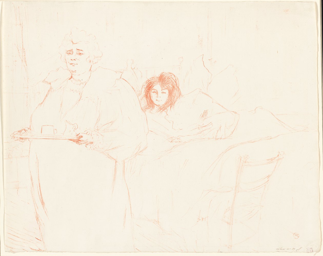 Nő tálcával – Reggeli (Madame Baron és Mademoiselle Popo), második tányér az Elles-től alkotó: Henri de Toulouse Lautrec