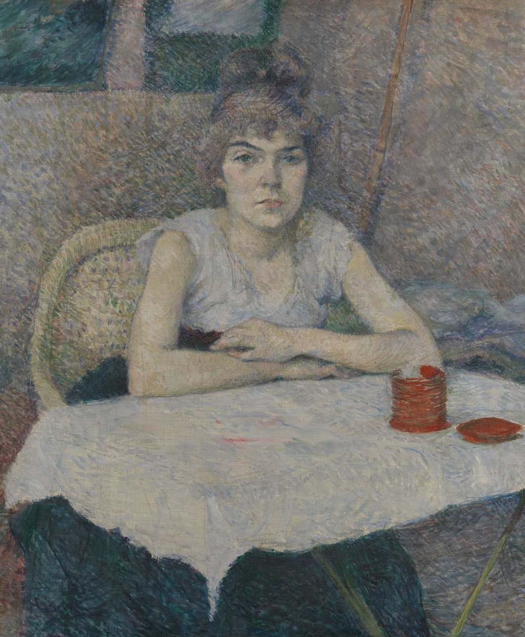 Fiatal nő egy asztalnál alkotó: Henri de Toulouse Lautrec