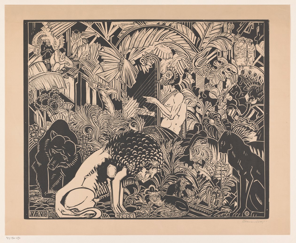 Orpheus hárfán játszik az állatoknak alkotó: Henri van der Stok (signed by artist)