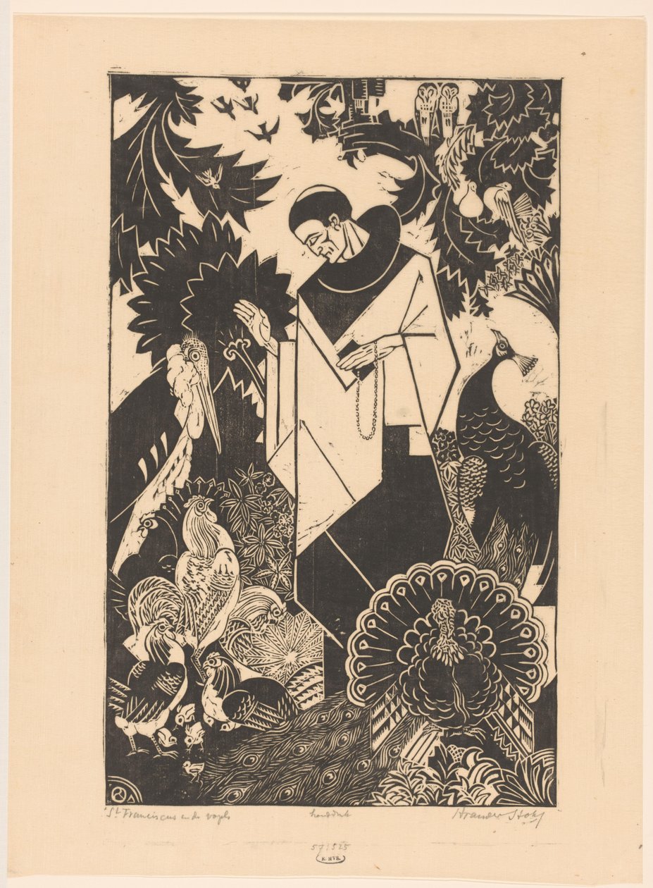 Szent Ferenc és a madarak (eredeti cím a tárgyon) alkotó: Henri van der Stok (signed by artist)