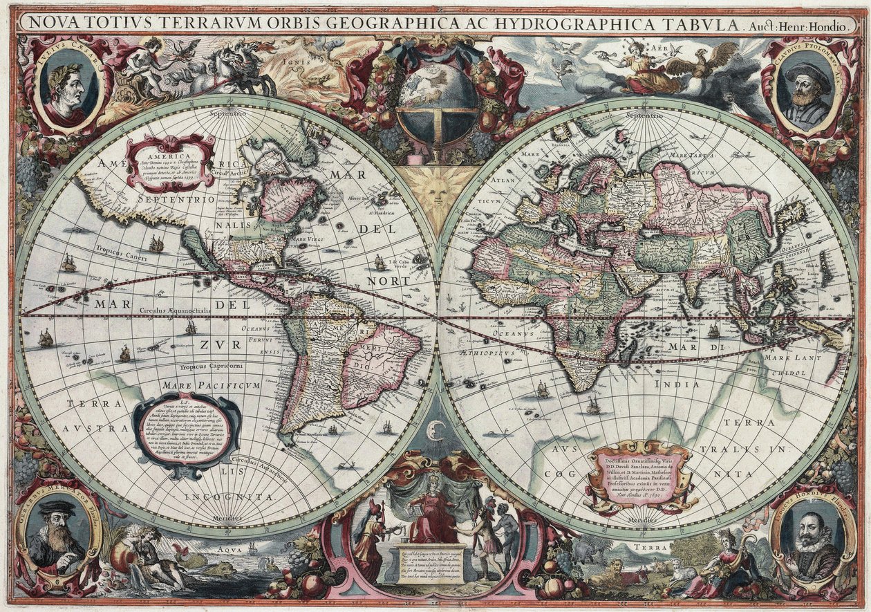Új világtérkép és vízrajzi térkép alkotó: Henricus Hondius II