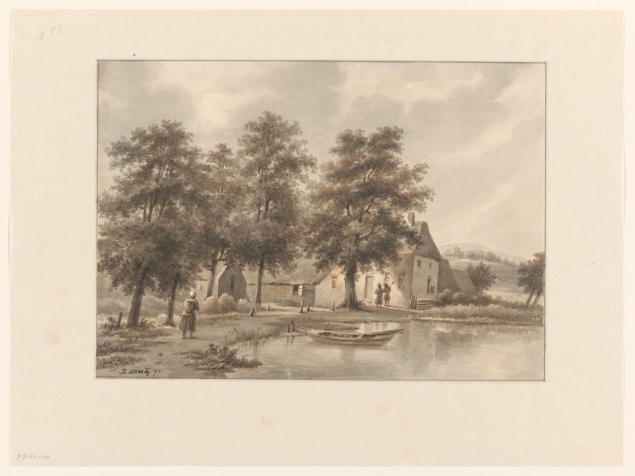 Kilátás egy farmra a víz mellett alkotó: Henricus Franciscus Wiertz (signed by artist)