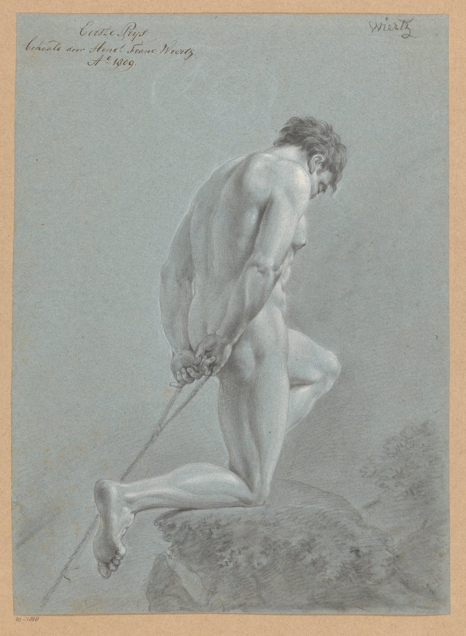 Térdelő férfi akt, oldalnézetben (1. díj 1809) alkotó: Henricus Franciscus Wiertz