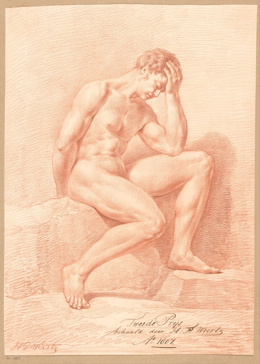 Ülő férfi akt, oldalnézet (2. díj, 1807) alkotó: Henricus Franciscus Wiertz