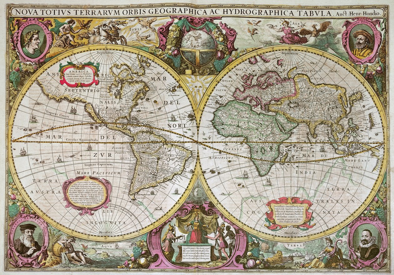 Új föld- és víztérkép az egész Földről, 1630 alkotó: Henricus Hondius II