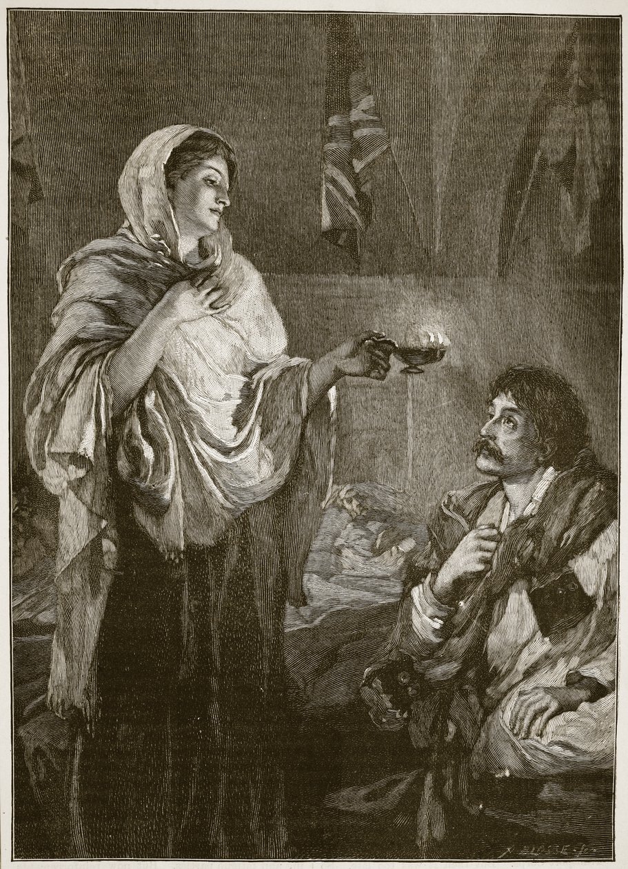 Florence Nightingale a Scutari Kórházban, illusztráció a „Cassell illusztrált Anglia történetéből” (szépia fotó) alkotó: Henrietta Rae