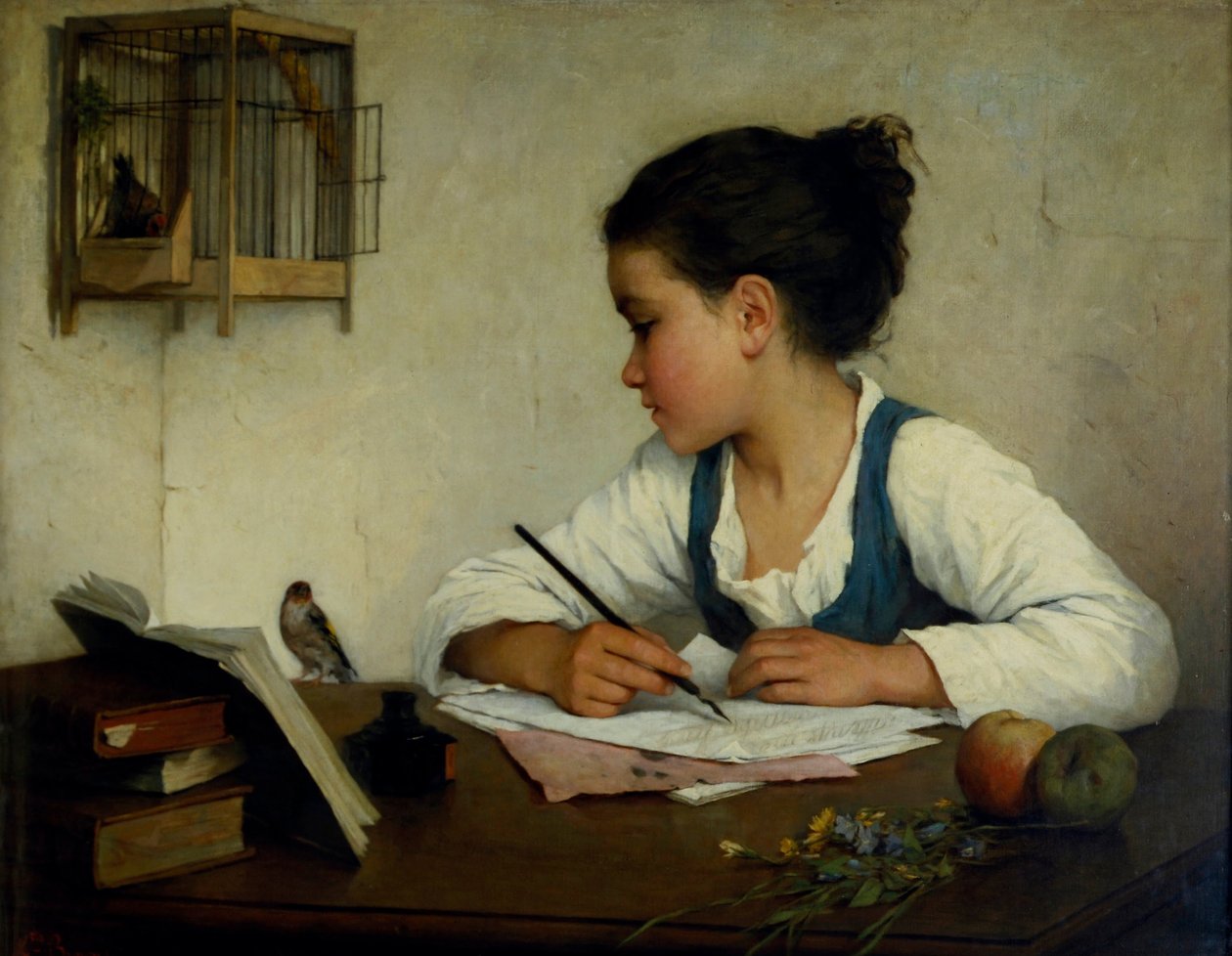 Egy lány írás; A kisállat aranyló alkotó: Henriette Browne