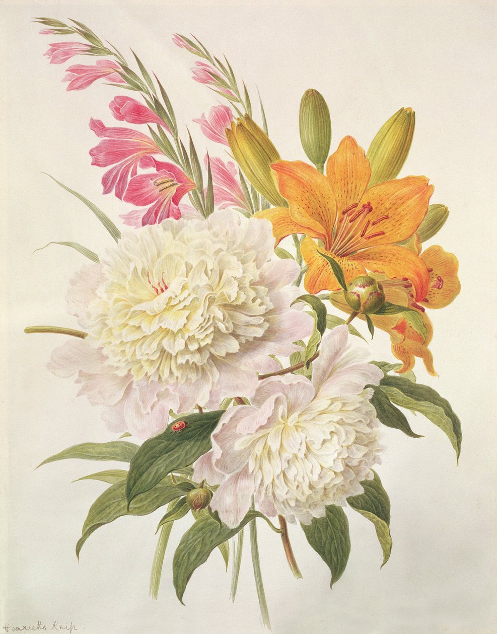 Gladioli, bazsarózsa és Lilium Bulbiferum spray-k alkotó: Henriette Gertruide Knip