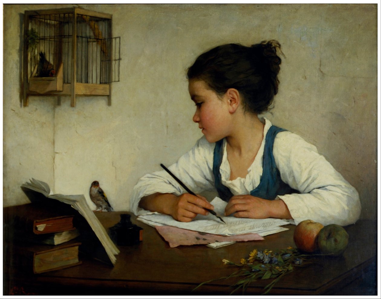 Egy lány írás; A kisállat aranyló alkotó: Henriette Browne