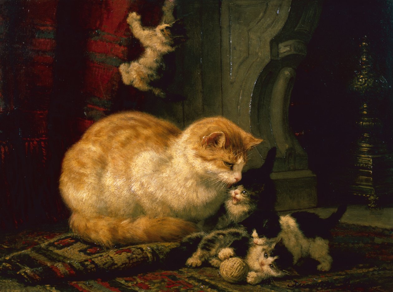 Kittens at Play (olaj a panelen) alkotó: Henriëtte Ronner Knip
