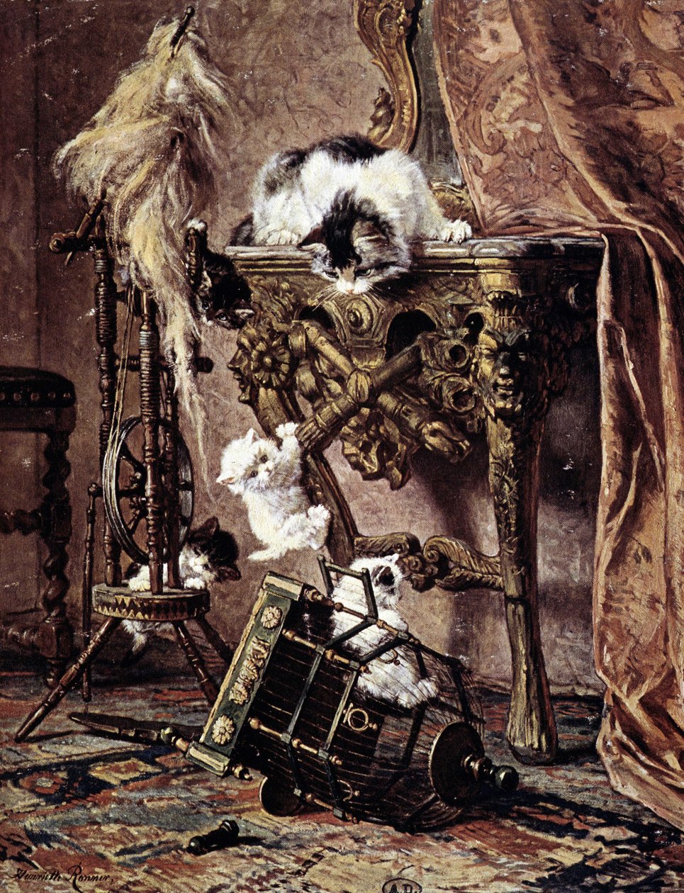 Egy macska nézi a cicáit játszani – Henriette Ronner alkotó: Henriëtte Ronner Knip