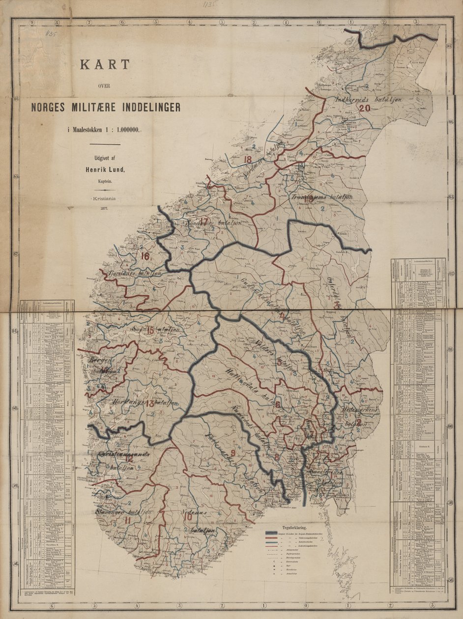 Térkép a Nemzeti Könyvtár térképgyűjteményéből. A térképet Kristiania -ban (1877) tették közzé, és Norvégia látható. alkotó: Henrik Lund