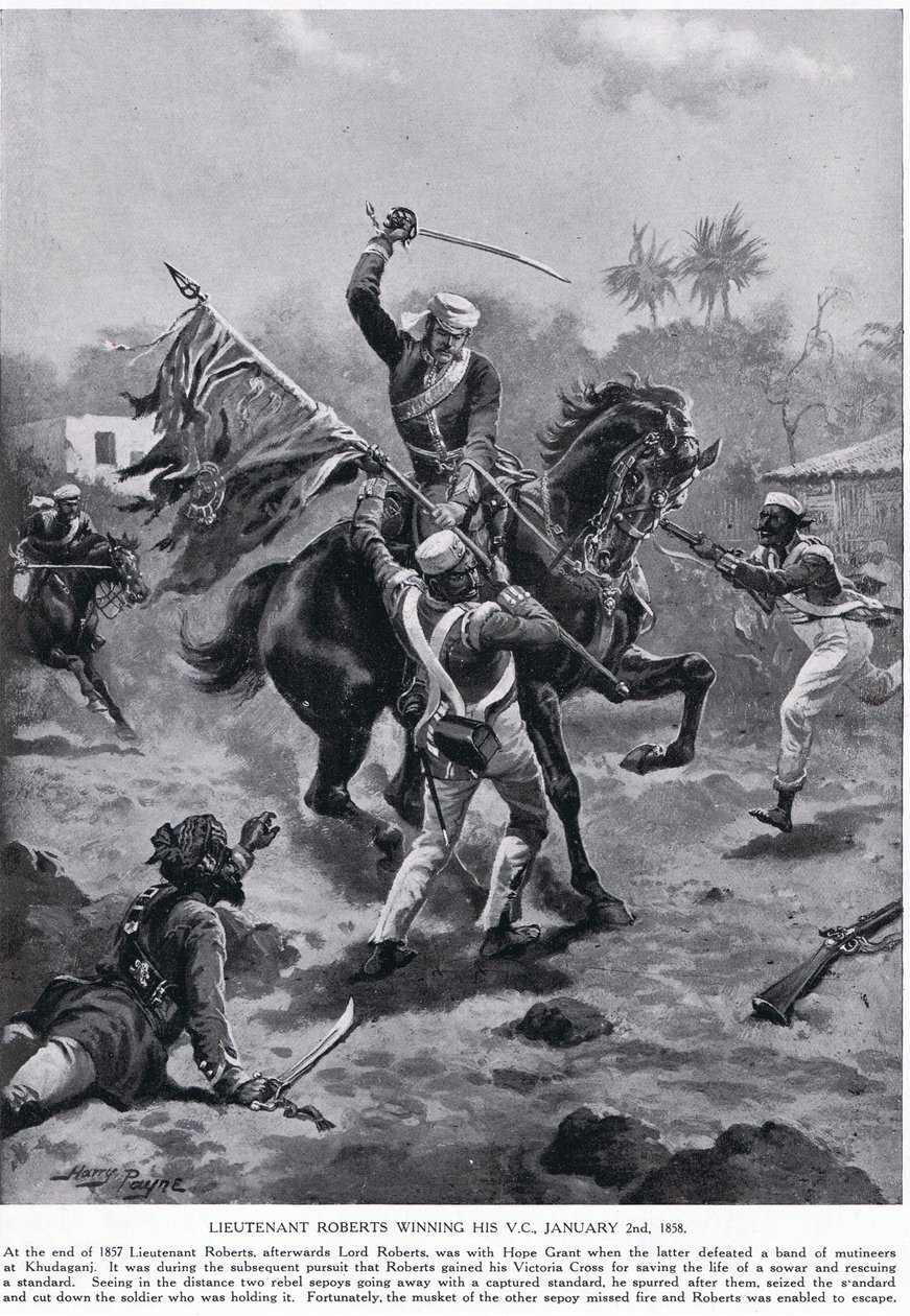 Roberts hadnagy megnyerte a VC-jét 1858 januárjában alkotó: Henry A. Payne