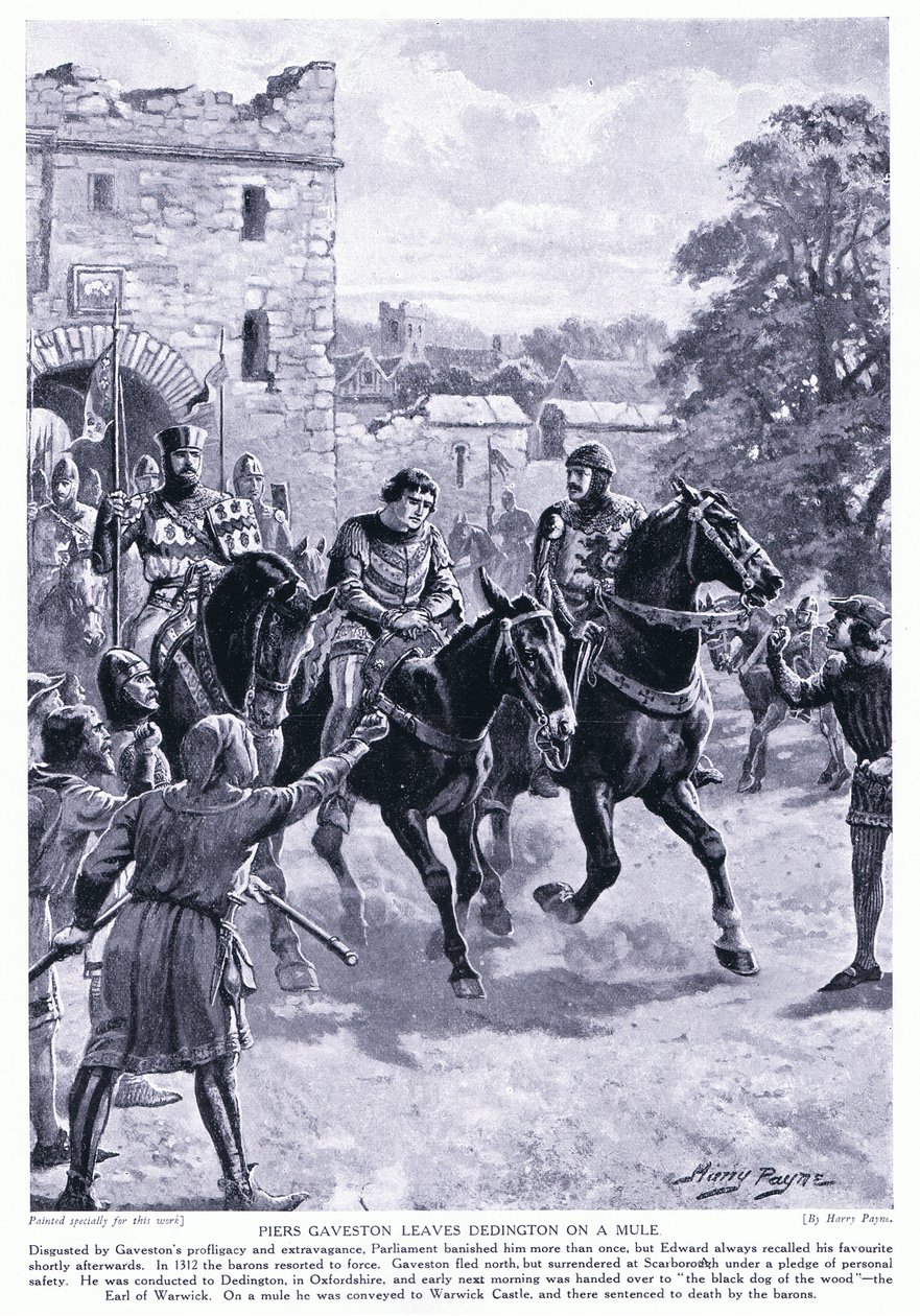 Piers Gaveston elhagyja Dedingtont egy öszvéren AD1312, 1920-as évek alkotó: Henry A. Payne
