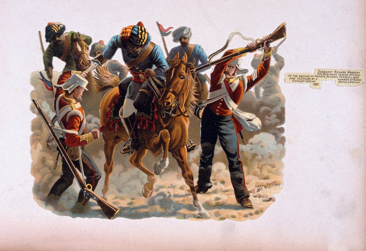 Richard Wadeson őrmester, a 75. ezred, aki bátran megmenti Michael Farrell közlegényt, akit számos lázadó lovasság megtámadt, Indian Mutiny, 1857. július 18-án a „V” című sorozatból. alkotó: Henry A. Payne