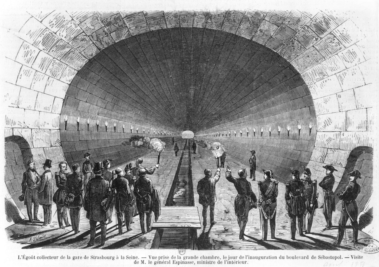 Főcsatorna a strasbourgi állomástól a Szajnáig. Charles Marie Esprit Espinasse tábornok (1815-59) belügyminiszter hivatalos látogatása 1858. április alkotó: Henry Augustin Valentin