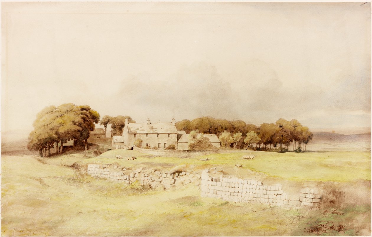 Birdoswald Farmhouse (ceruza és akvarell, papír (kártyára ragasztva)) alkotó: Henry Burdon Richardson