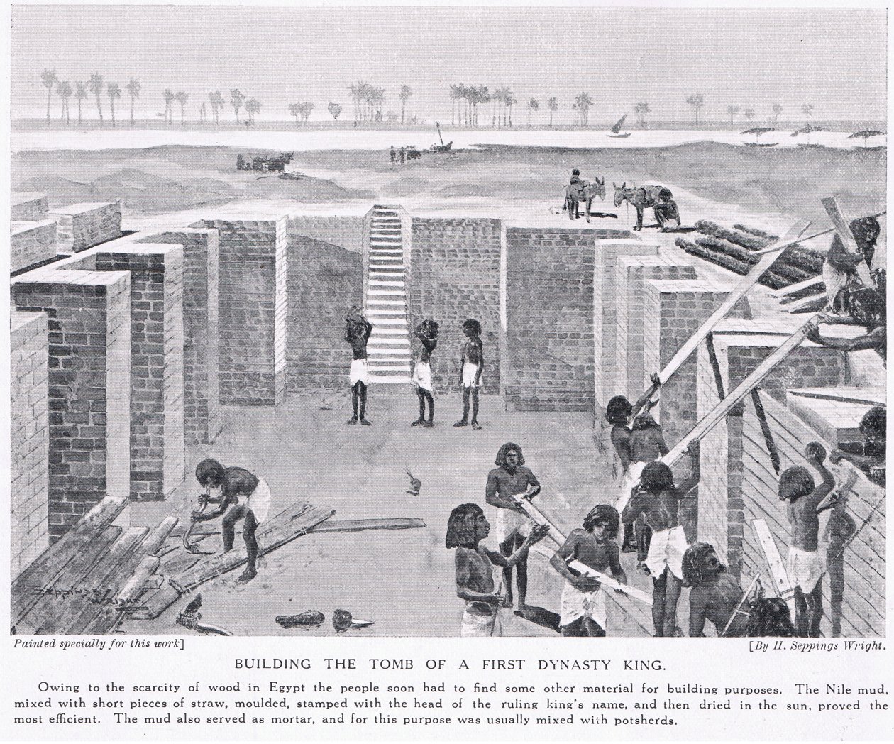 Az első dinasztia királyának sírjának építése, 1920 körül alkotó: Henry Charles Seppings Wright