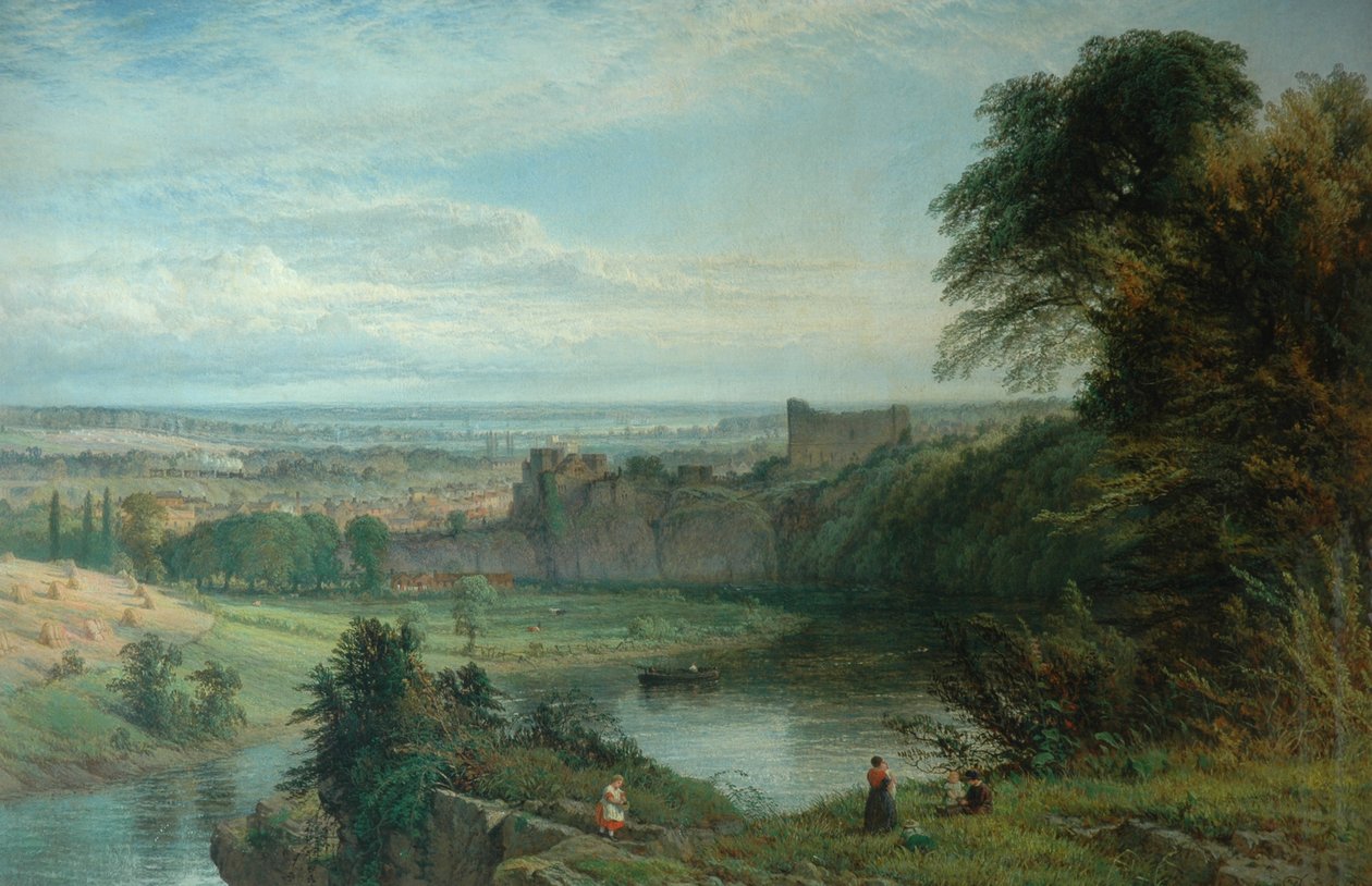 Táj a kastéllyal és a folyóval és a Chepstow-kastéllyal, 1862 alkotó: Henry Dawson