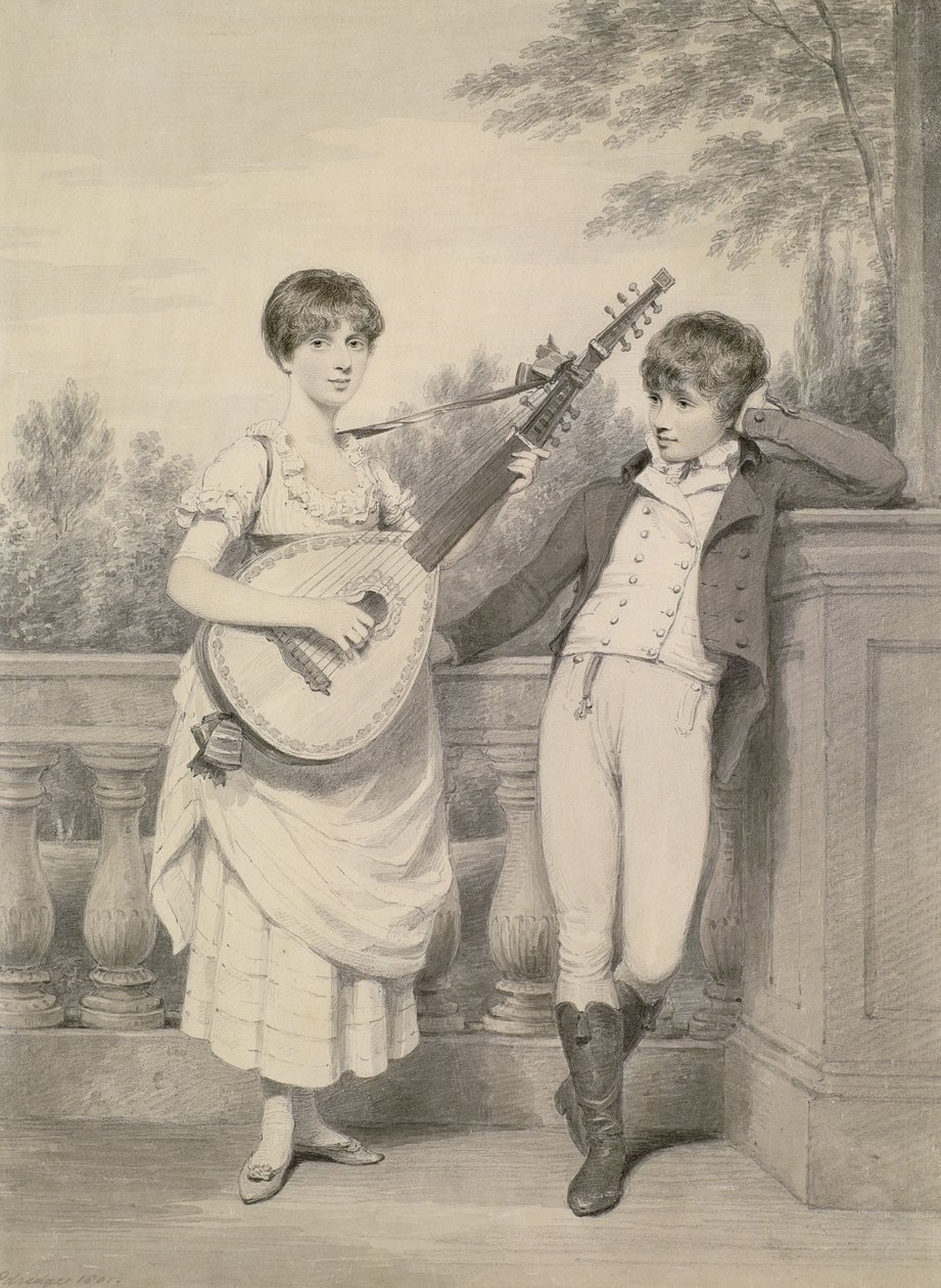 John és Charlotte, 1801 (szürke festés fekete ólom felett a papíron) alkotó: Henry Edridge