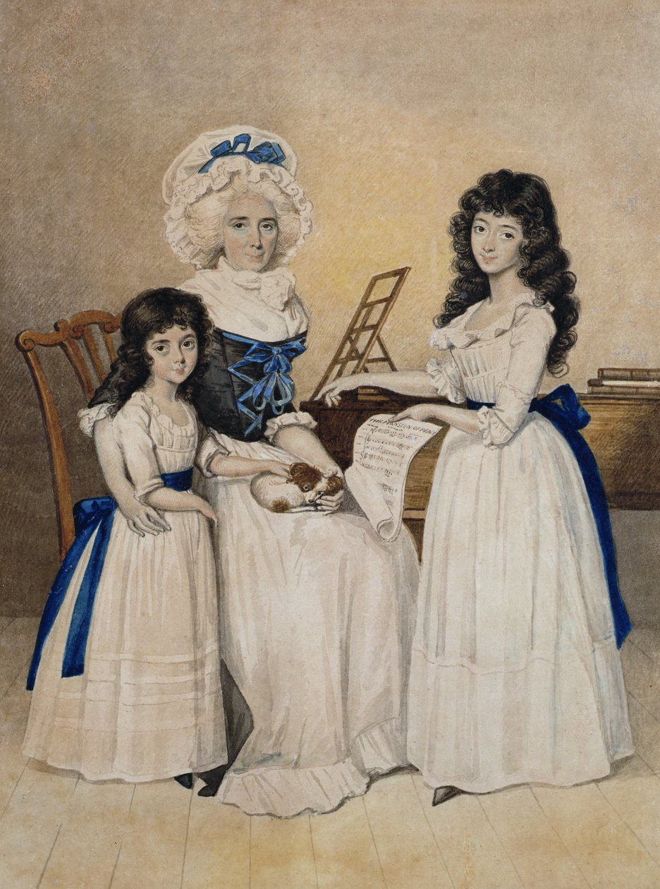 A béke kúria: Mrs. Campbell és két lánya egy zongora mellett alkotó: Henry Edridge