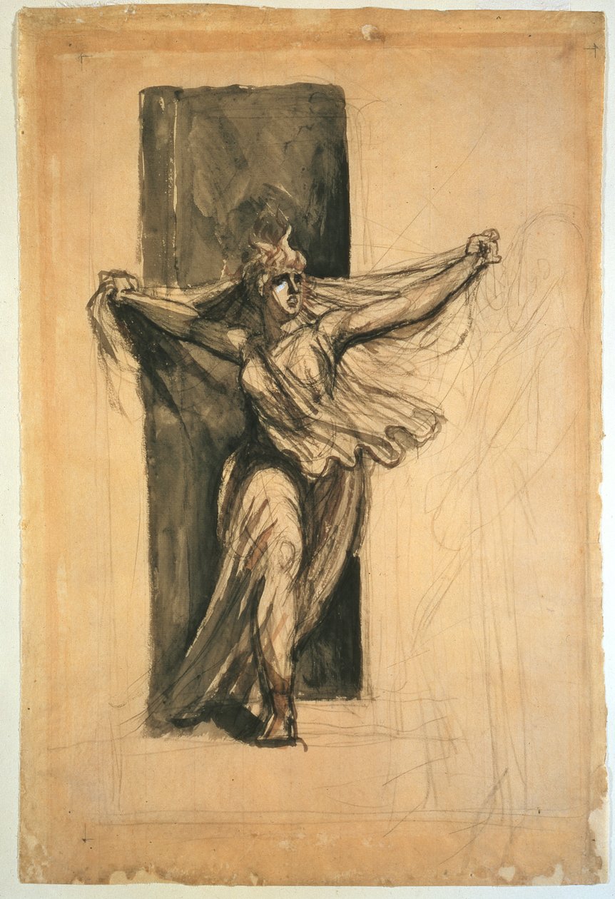 Cassandra Raving, 18. század (ceruza, kréta és mosás papíron) alkotó: Johann Heinrich Füssli