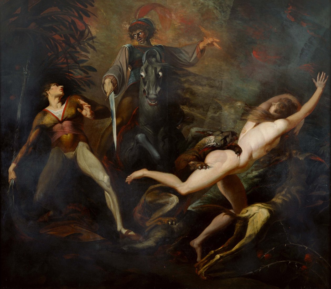 Theodore találkozik az erdőben őse Guido Cavalcanti kísértetével alkotó: Johann Heinrich Füssli