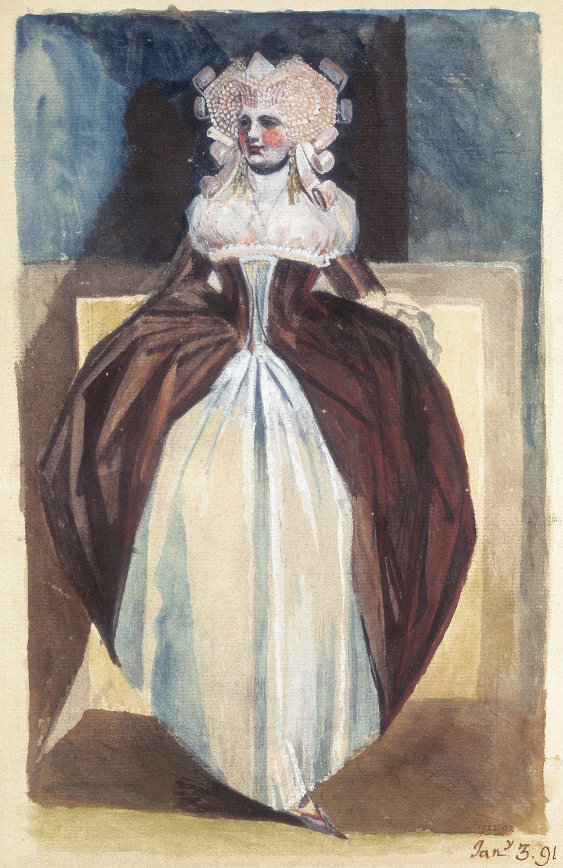 Nő 17. századi jelmezben, 1791 alkotó: Johann Heinrich Füssli