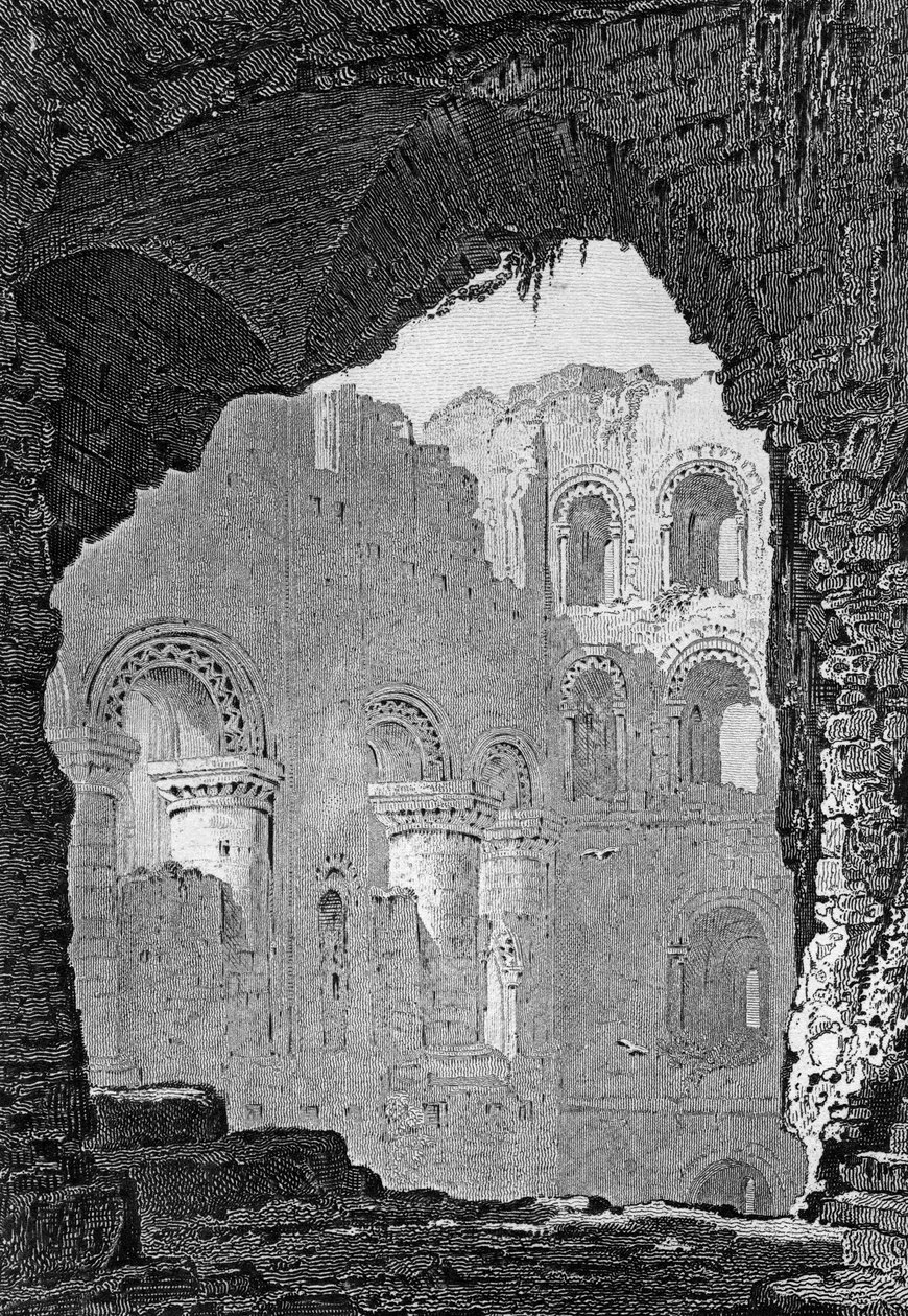 A kenti Rochester kastély várának belseje, William Woolnoth metszetével alkotó: Henry Gastineau